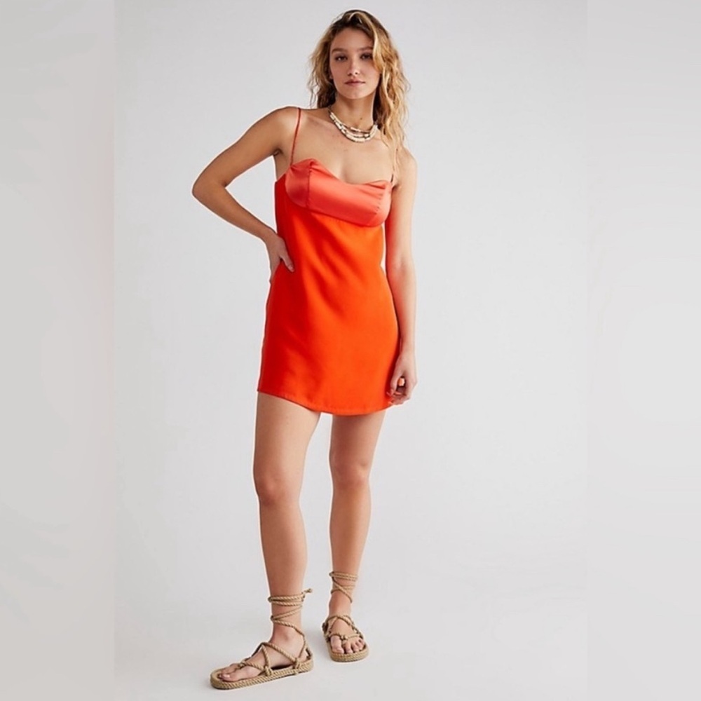 Free People Red Orange Mila Sweetheart Neckline Bustier Mini Dress- NWOT